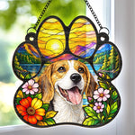Custom Dog Paw Floral Mountain Lake Decor - Personalized Photo Window Hanging Suncatcher - A Little Piece Of Pawadise