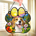 Custom Dog Paw Floral Mountain Lake Decor - Personalized Photo Window Hanging Suncatcher - A Little Piece Of Pawadise