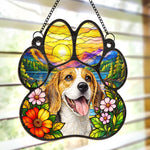 Custom Dog Paw Floral Mountain Lake Decor - Personalized Photo Window Hanging Suncatcher - A Little Piece Of Pawadise