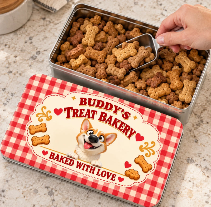 Custom Name Dog Treat Bakery Gifts for Dog Lovers - Personalized Metal Storage Tin