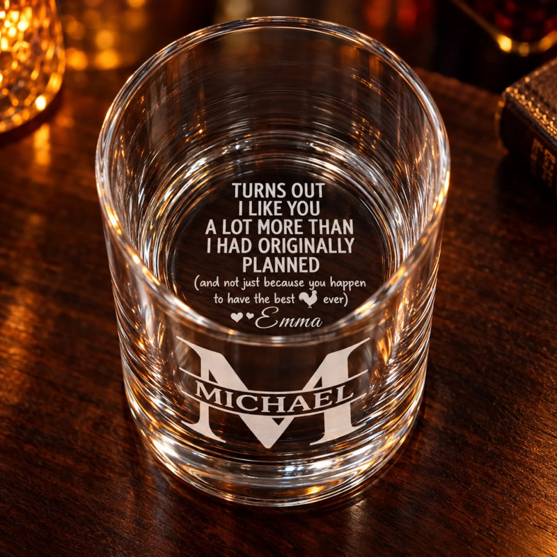 Custom Name Funny Romantic Gift for Partner - Personalized Bottom & Side Engraved Whiskey Glass