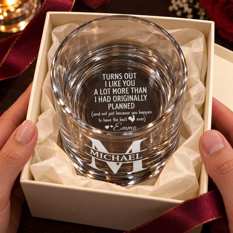 Custom Name Funny Romantic Gift for Partner - Personalized Bottom & Side Engraved Whiskey Glass