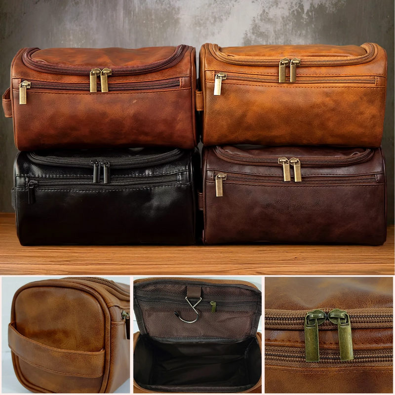 Custom Name Men's Grooming Gift - Personalized Engraved Leather Toiletry Bag