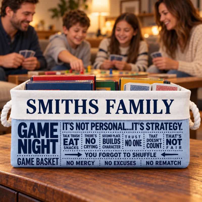 Custom Family Name Game Night Gifts for Families - Personalized Storage Basket