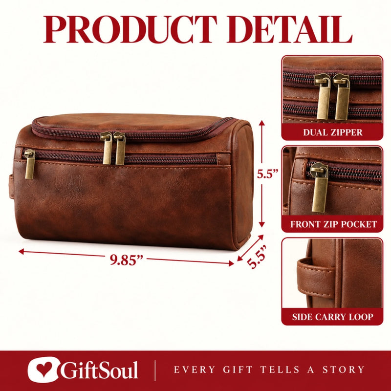Custom Name Men's Grooming Gift - Personalized Engraved Leather Toiletry Bag