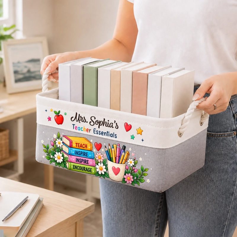 Custom Name Teacher Gifts for Educators - Personalized Storage Basket - Inspire