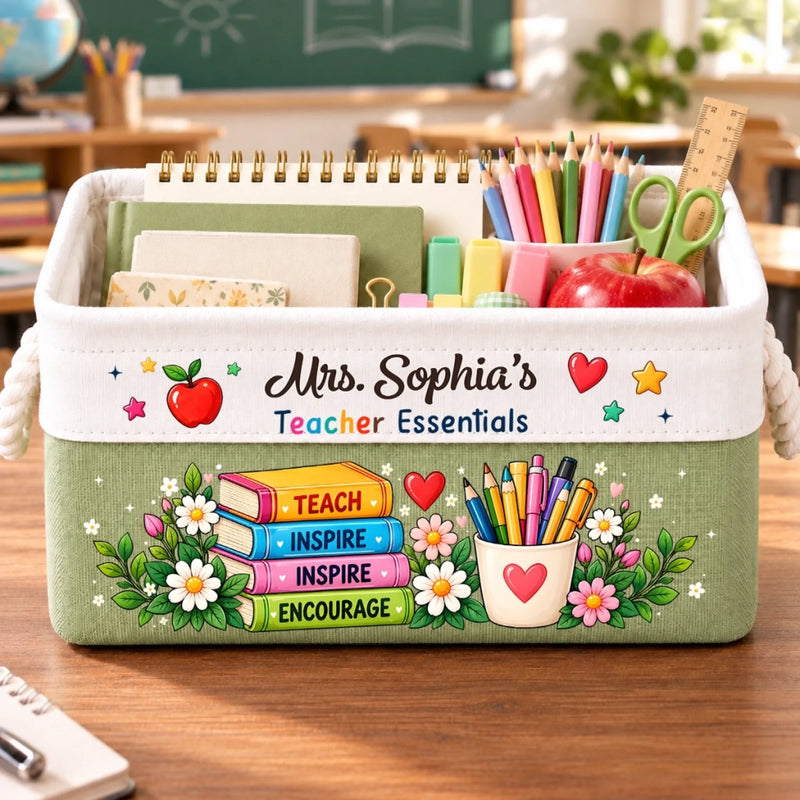 Custom Name Teacher Gifts for Educators - Personalized Storage Basket - Inspire