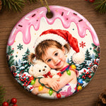 Custom Photo Santa Hat Christmas Keepsake for Kids - Personalized Ceramic Ornament - Big Christmas