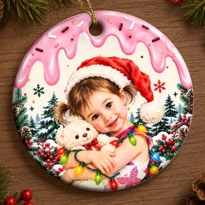 Custom Photo Santa Hat Christmas Keepsake for Kids - Personalized Ceramic Ornament - Big Christmas