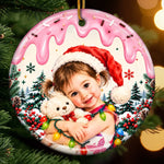 Custom Photo Santa Hat Christmas Keepsake for Kids - Personalized Ceramic Ornament - Big Christmas