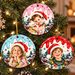 Custom Photo Santa Hat Christmas Keepsake for Kids - Personalized Ceramic Ornament - Big Christmas