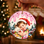 Custom Photo Santa Hat Christmas Keepsake for Kids - Personalized Ceramic Ornament - Big Christmas