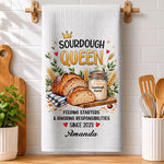 Custom Name Sourdough Queen Gifts for Bread Bakers - Personalized Kitchen Towel - Sourdough Queen
