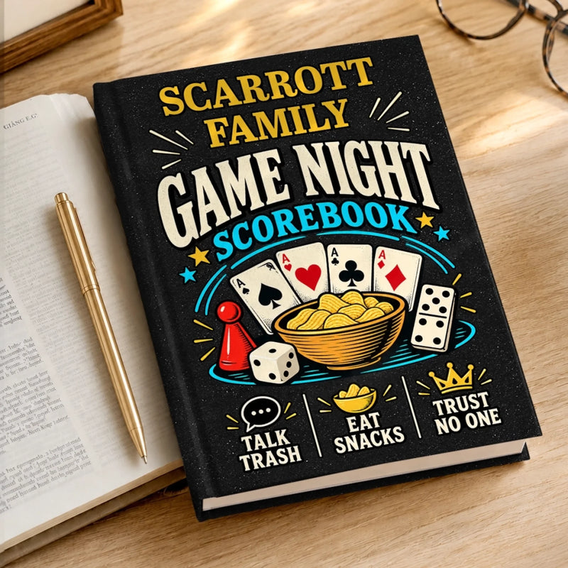 Custom Family Name Card Game Night Keepsake - Personalized Hardcover Journal - Game Night