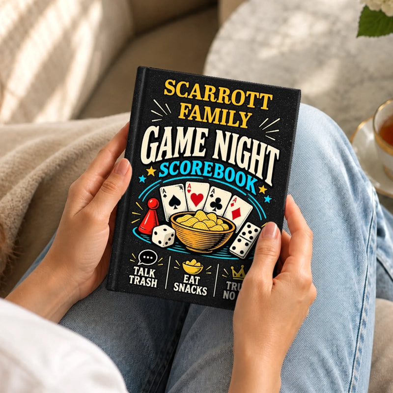 Custom Family Name Card Game Night Keepsake - Personalized Hardcover Journal - Game Night