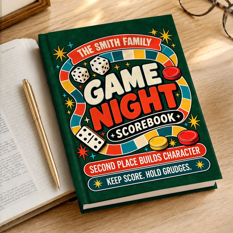 Custom Family Name Game Night Gifts - Personalized Hardcover Journal - Score Book