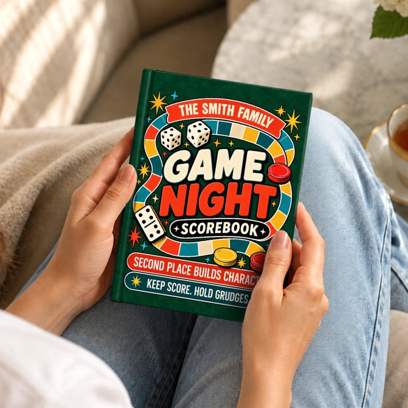 Custom Family Name Game Night Gifts - Personalized Hardcover Journal - Score Book
