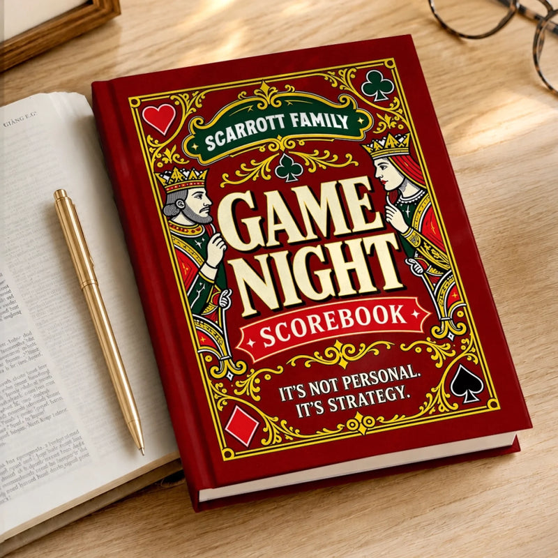 Custom Family Name Card Game Score Keeper Gifts - Personalized Hardcover Journal - Strategy