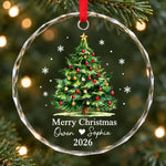Custom Name Christmas Gifts for Couples - Personalized Glass Ornament - Our Love, Our Christmas