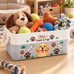 Custom Name Dog Treats And Toys Gifts For Dog Lovers - Personalized Photo Storage Basket - Spoiled With Love And Snacks