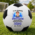 Custom Photo Inspirational Gifts For Grandsons - Personalized Soccer Ball - Every Challenge Makes You Stronger