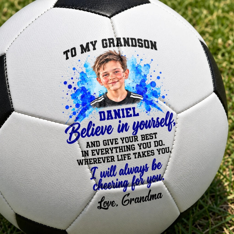 Custom Photo Inspirational Gifts For Grandsons - Personalized Soccer Ball - Every Challenge Makes You Stronger