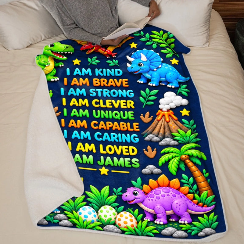 Custom Name Dinosaur Affirmation Gifts for Kids - Personalized Blanket - Unique