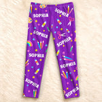 Custom Name Art Supplies Gifts for Girls - Personalized Pajama Pants - Rainbow