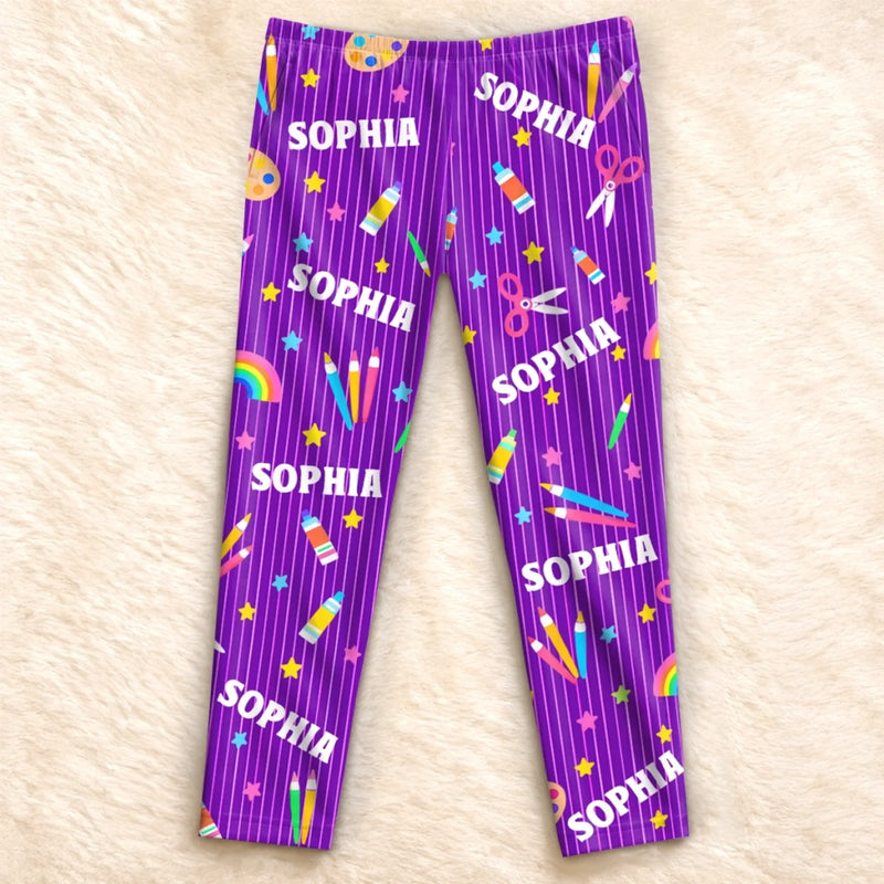 Custom Name Art Supplies Gifts for Girls - Personalized Pajama Pants - Rainbow