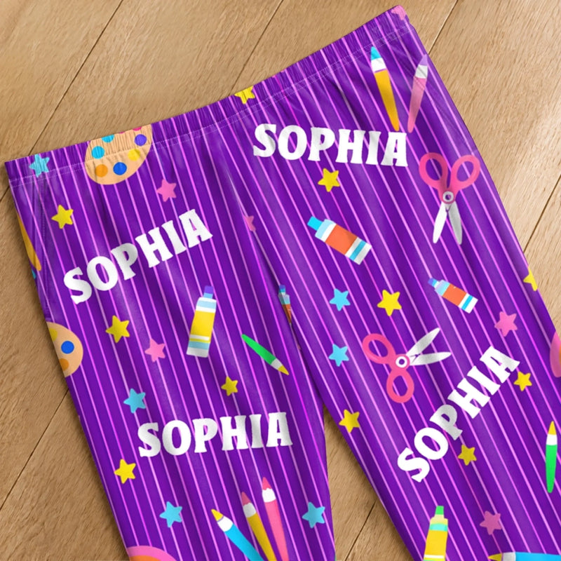 Custom Name Art Supplies Gifts for Girls - Personalized Pajama Pants - Rainbow