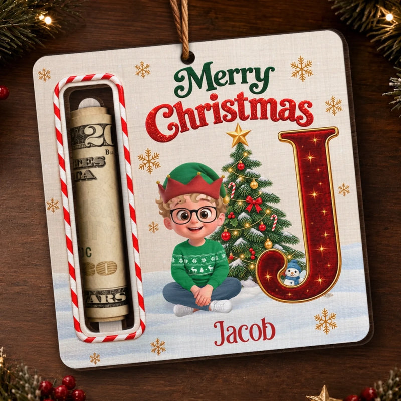 Custom Name Christmas Cash Holder for Kids - Personalized Wooden Money Holder Ornament - Buck Full Of Joy