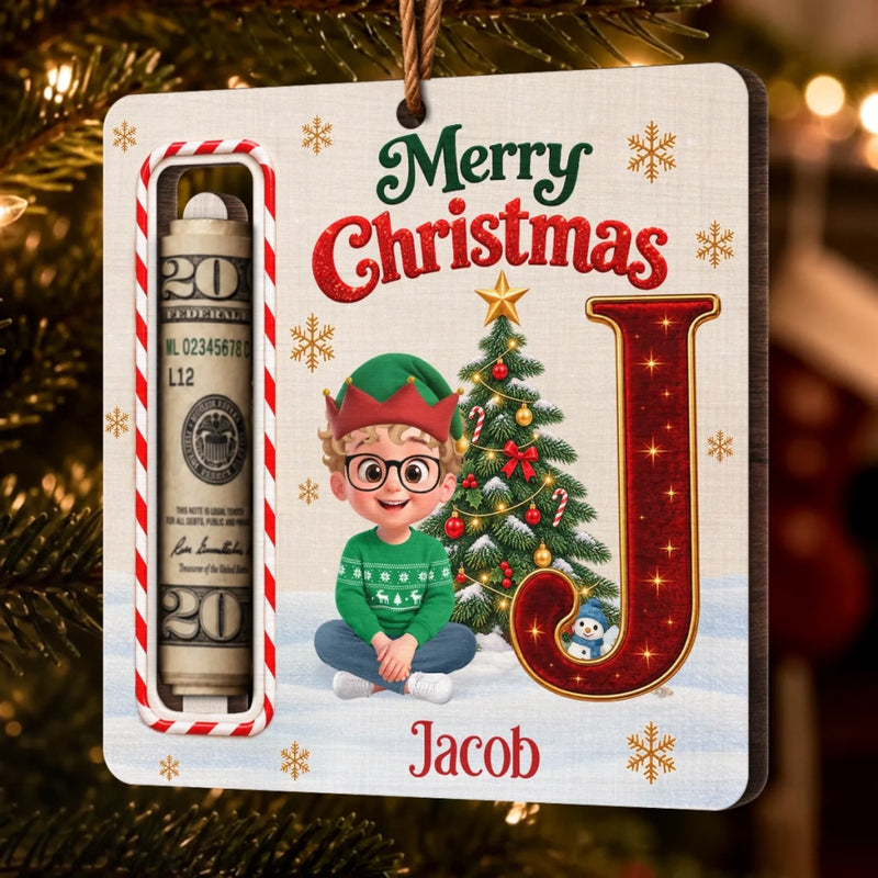 Custom Name Christmas Cash Holder for Kids - Personalized Wooden Money Holder Ornament - Buck Full Of Joy