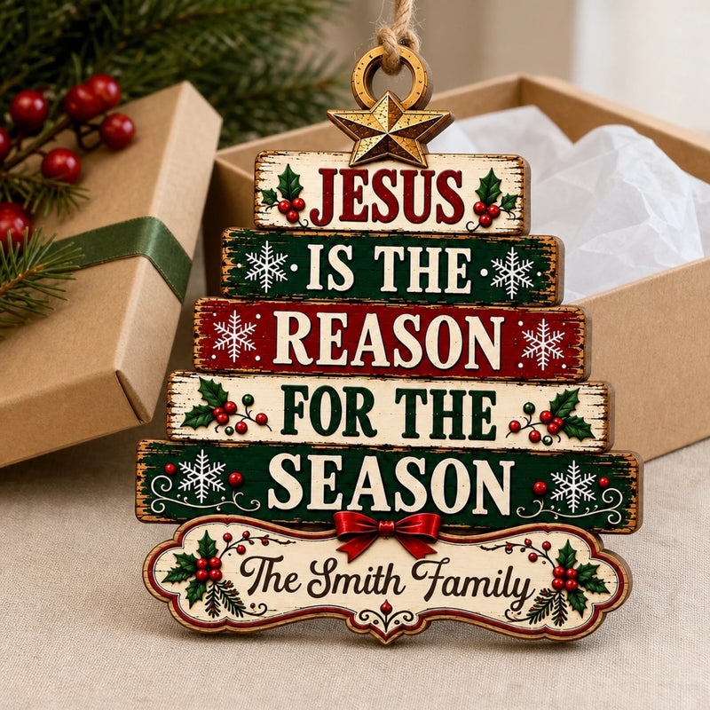 Custom Name Jesus Christmas Family Gifts - Personalized Wooden Ornament