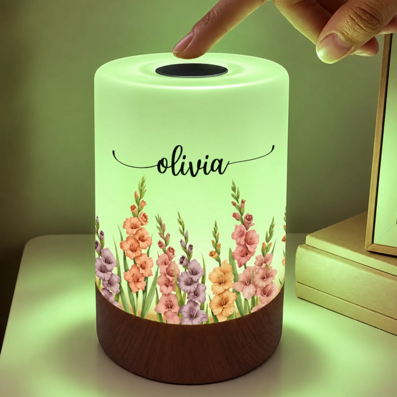 Custom Name Floral Decor - Personalized Dimmable Touch Night Light - A Glow Full Of Grace