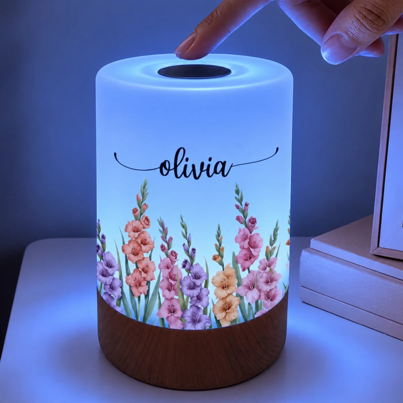Custom Name Floral Decor - Personalized Dimmable Touch Night Light - A Glow Full Of Grace
