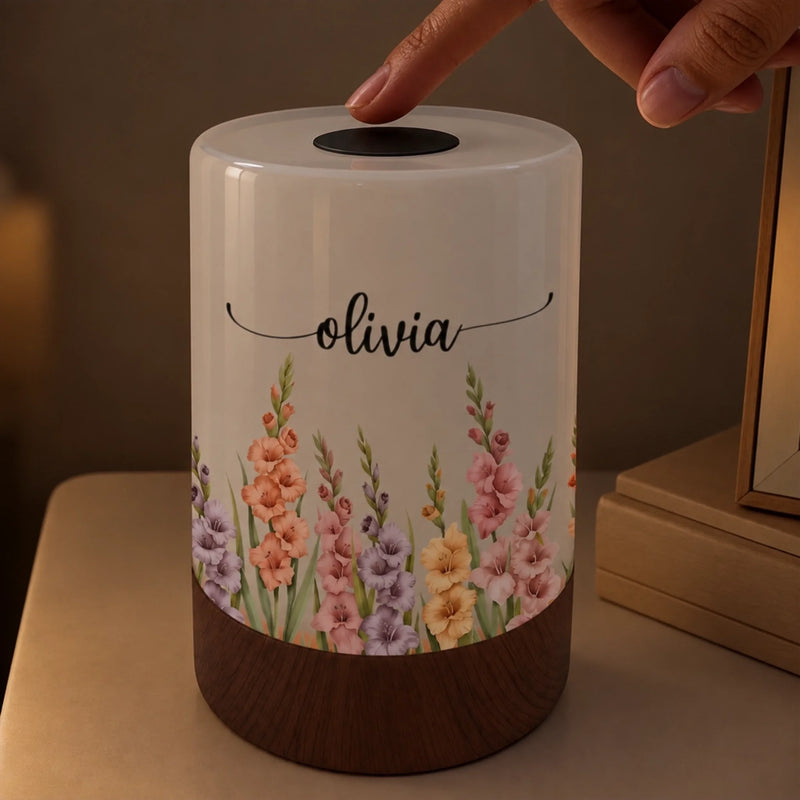 Custom Name Floral Decor - Personalized Dimmable Touch Night Light - A Glow Full Of Grace