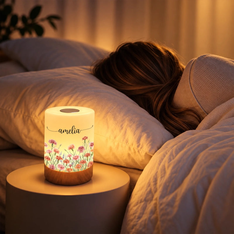 Custom Name Floral Decor - Personalized Dimmable Touch Night Light - A Glow Full Of Grace