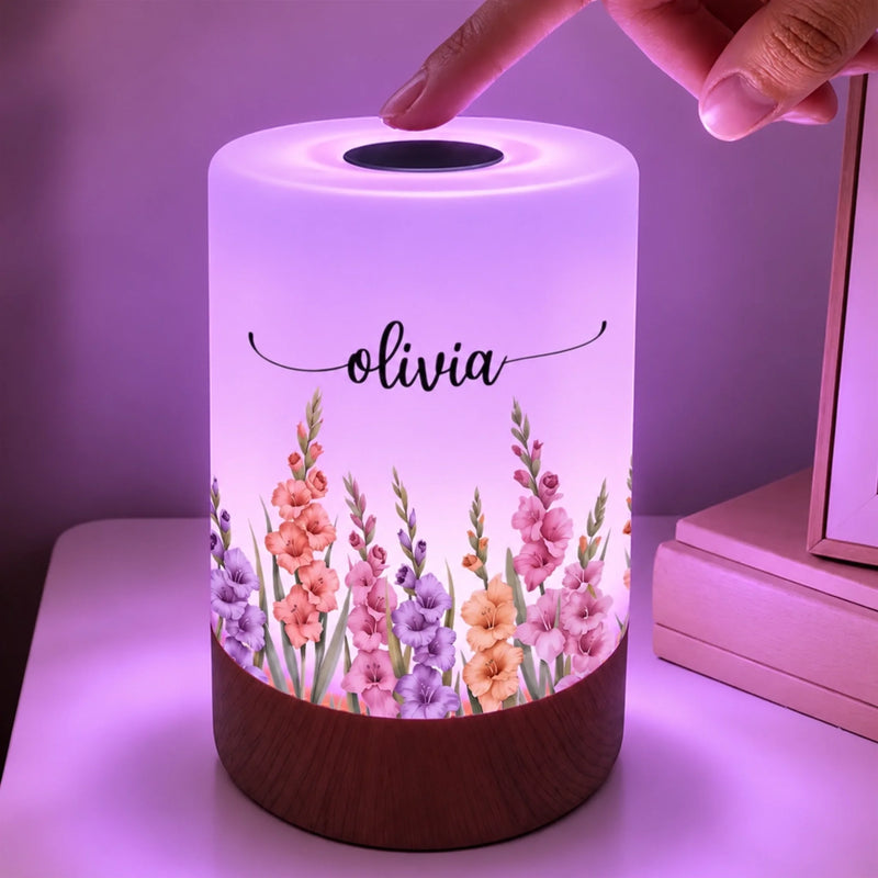 Custom Name Floral Decor - Personalized Dimmable Touch Night Light - A Glow Full Of Grace