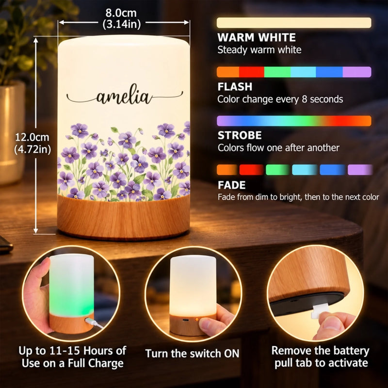 Custom Name Floral Decor - Personalized Dimmable Touch Night Light - A Glow Full Of Grace