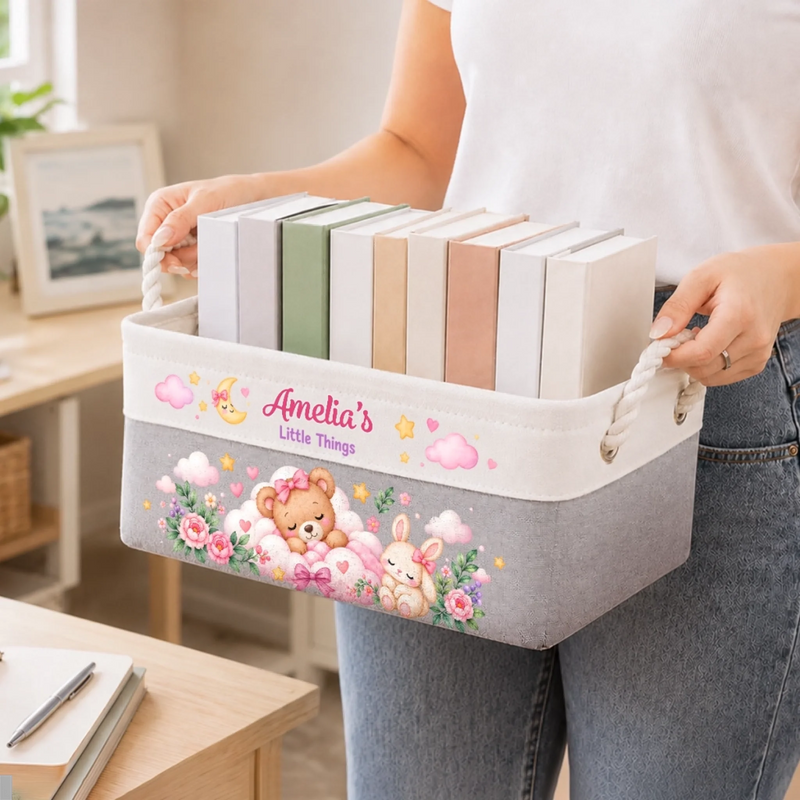 Custom Name Cute Kids Toy Storage Gifts - Personalized Storage Basket - Where Sweet Dreams Begin