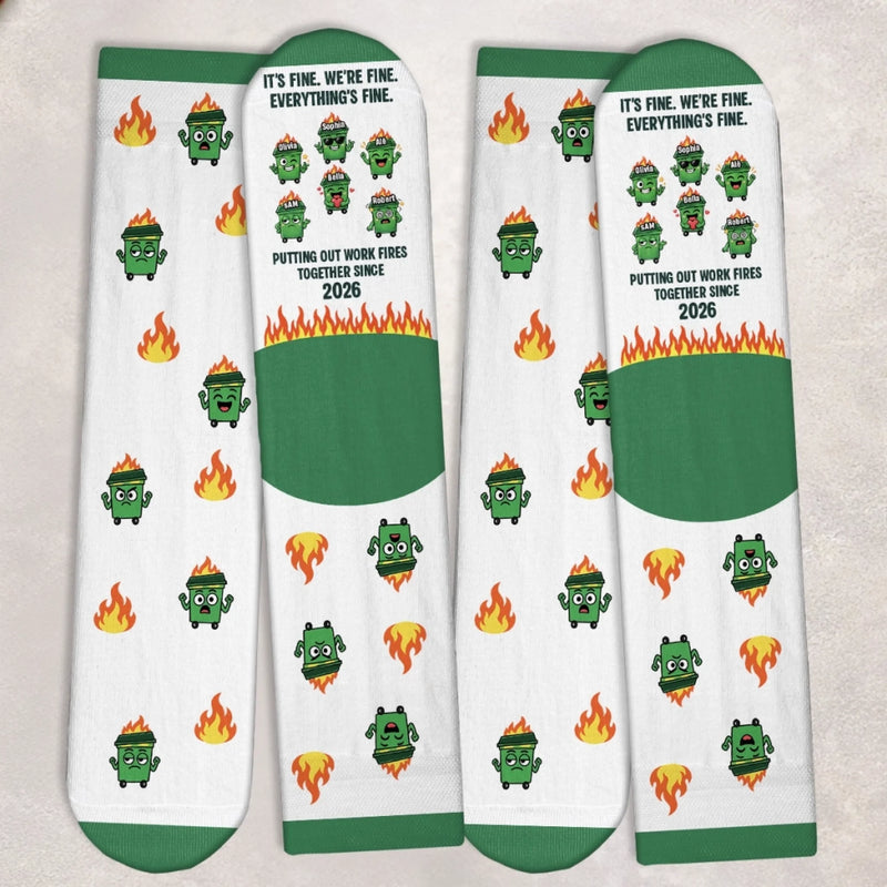 Custom Name Funny Coworker Work Team Gifts - Personalized Crew Socks - Everything's Fine