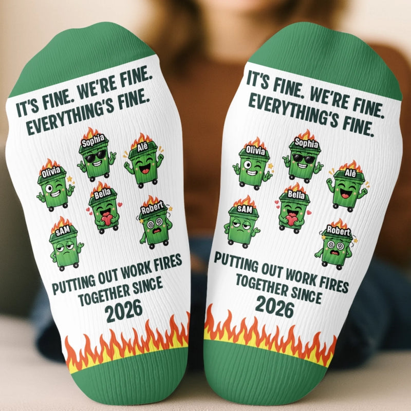 Custom Name Funny Coworker Work Team Gifts - Personalized Crew Socks - Everything's Fine