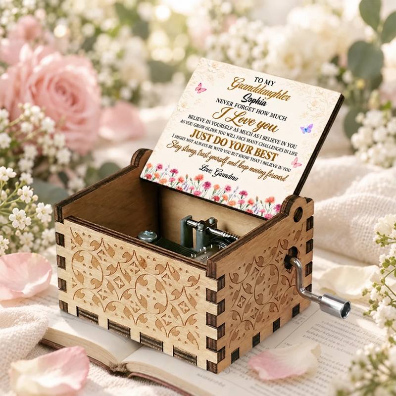 Custom Name Inspirational Gifts for Granddaughter - Personalized Music Box - Never Stop Believing In Yourself