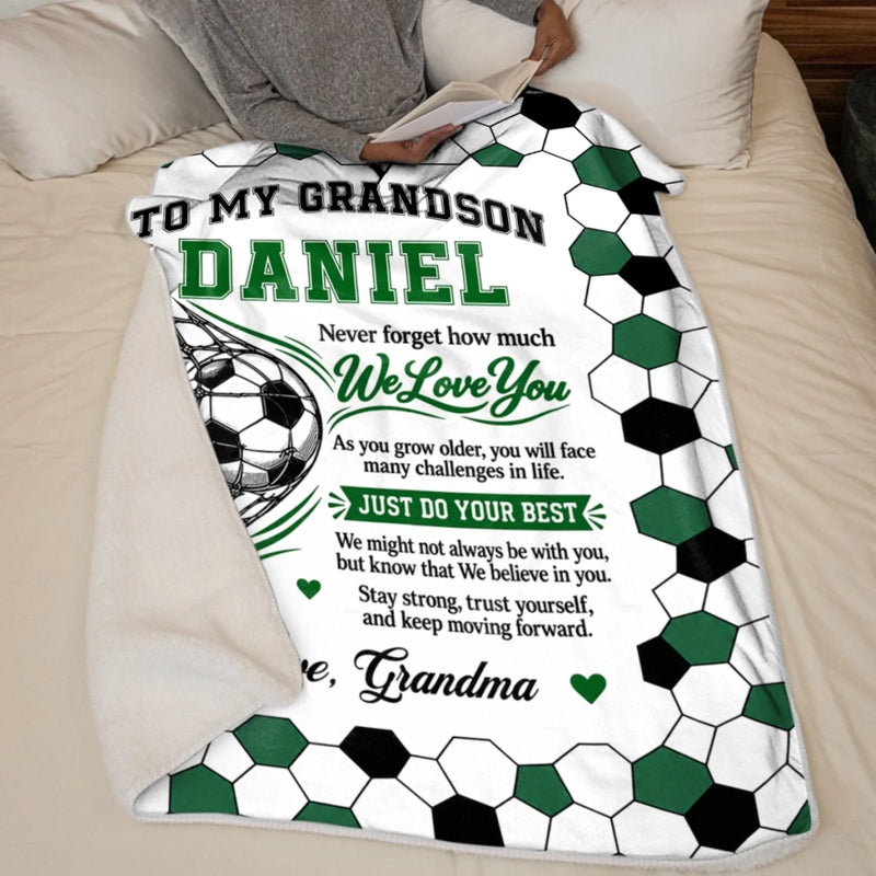 Custom Name Soccer Gifts For Grandson - Personalized Blanket - Stay Strong And Never Give Up