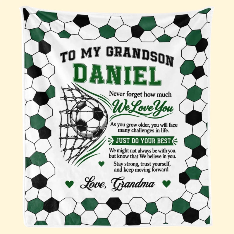 Custom Name Soccer Gifts For Grandson - Personalized Blanket - Stay Strong And Never Give Up