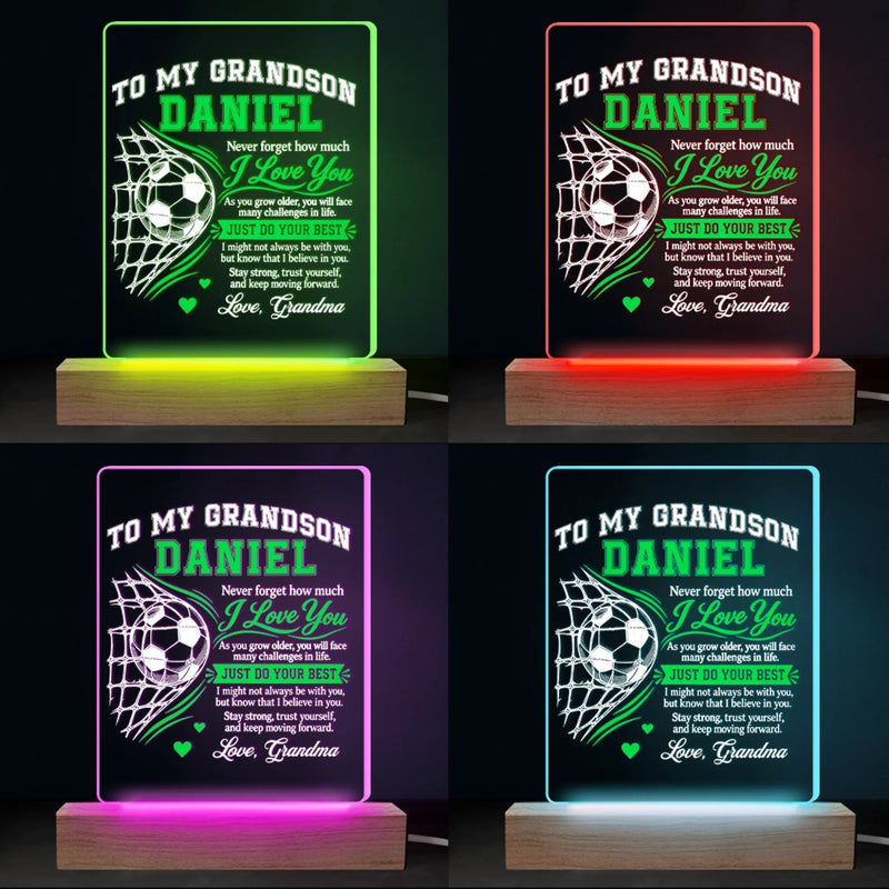 Custom Name Soccer Keepsakes For Grandson - Personalized Acrylic LED Light - Always By Your Side