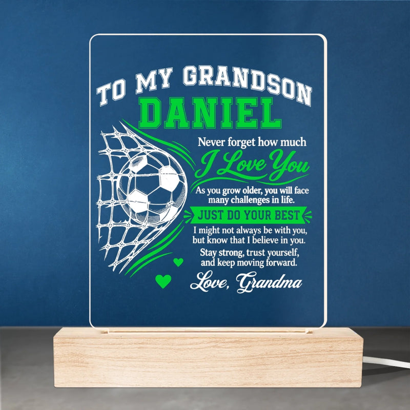 Custom Name Soccer Keepsakes For Grandson - Personalized Acrylic LED Light - Always By Your Side