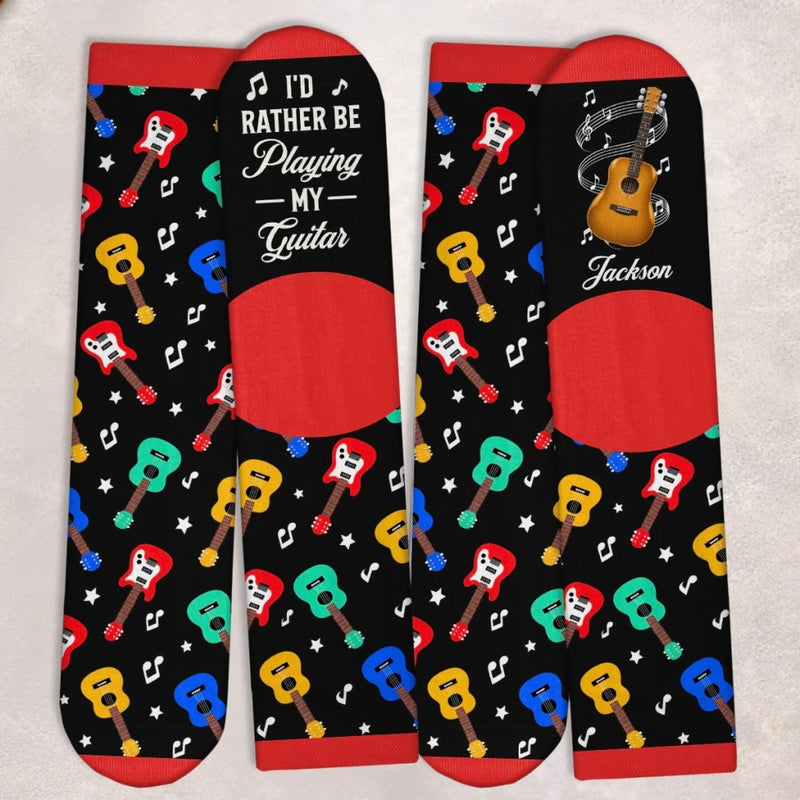 Custom Name Guitar Gifts for Music Lovers - Personalized Crew Socks - Guitar Players