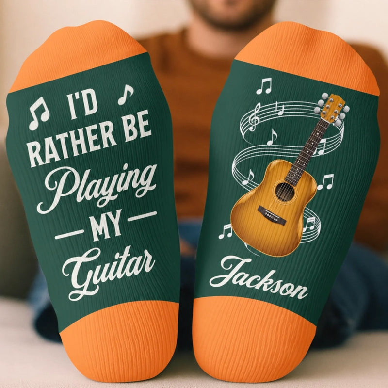 Custom Name Guitar Gifts for Music Lovers - Personalized Crew Socks - Guitar Players