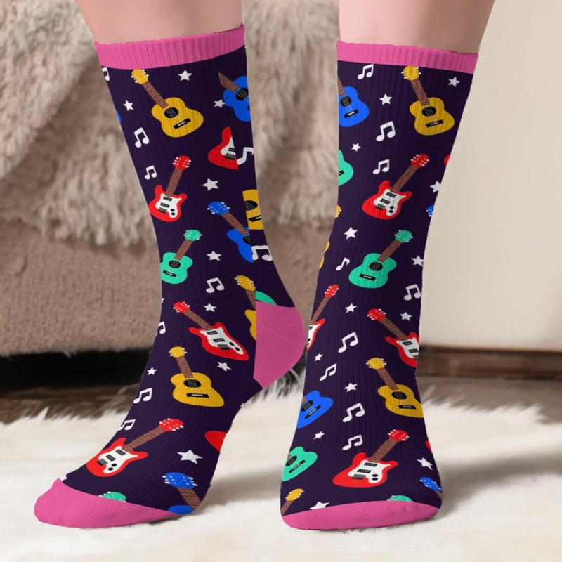 Custom Name Guitar Gifts for Music Lovers - Personalized Crew Socks - Guitar Players